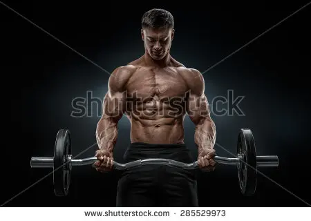 stock photo closeup portrait of a muscular man workout with barbell at gym brutal bodybuilder athletic man 285529973