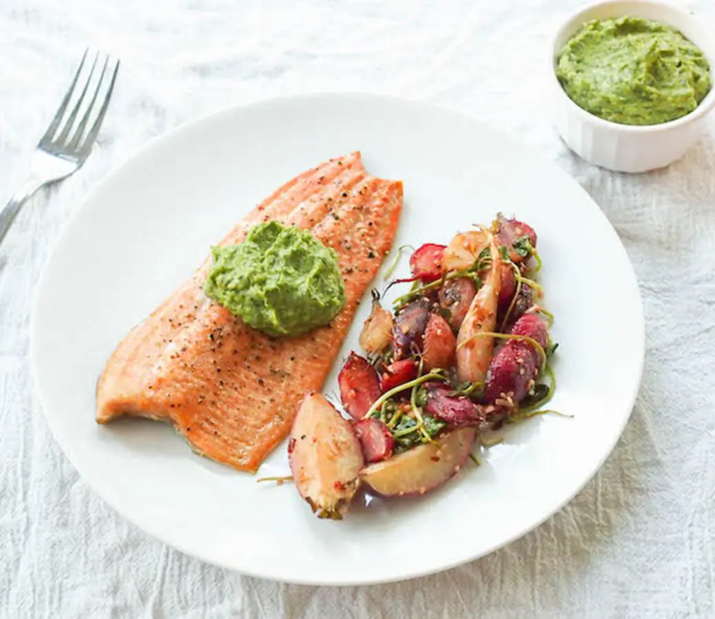 slide 2 cedar plank trout with asian guacamole